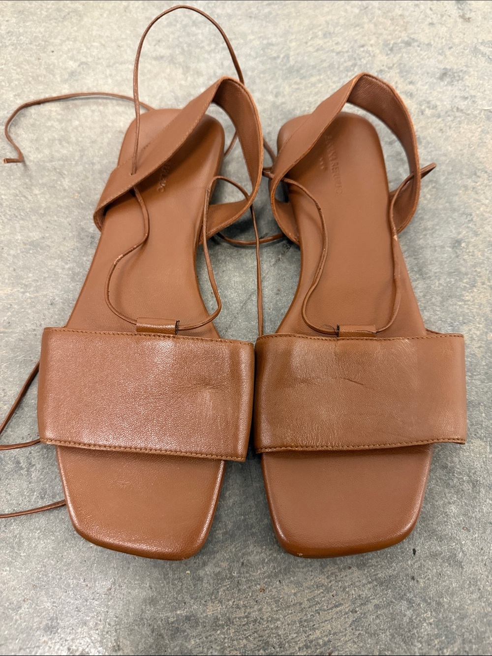 Banana Republic Tan Leather Square-Toe Lace-Up Sandals
